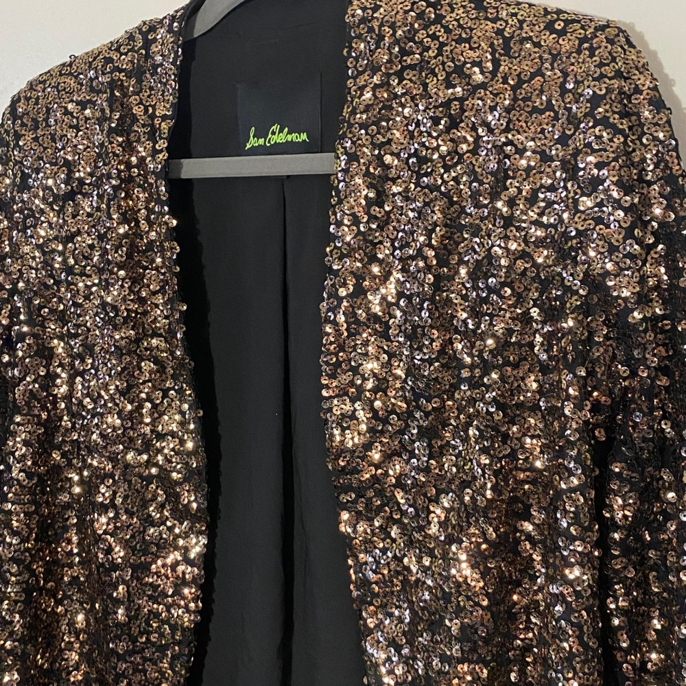 Sam Edelman Sequin Jacket Bronze Gold Black Party Sparkle Small S - Picture 2 of 5